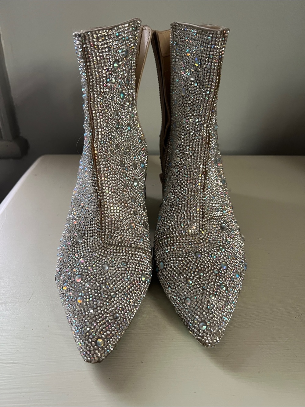 Betsey Johnson Silver Crystal Embellished Pointed Ankle Boots
